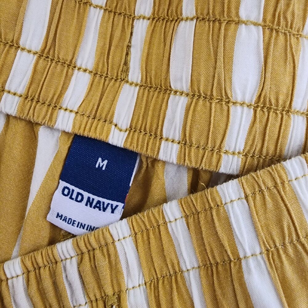 Old Navy Womens Shorts Medium Gold Stripe Cotton Woven Pajama Lounge Pull On - Picture 6 of 9